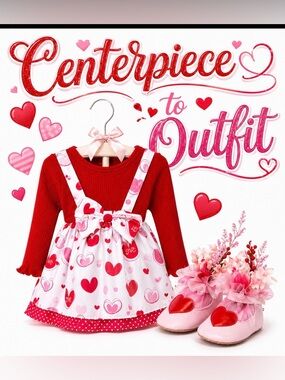 Love & Hearts Centerpiece Dress For Baby Shower, Little Girls Birthday